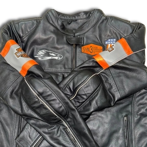 Chaqueta de cuero de vaca vintage negra H-D Screaming Eagle para hombre, estilo motero, de alto volumen, para motocicleta, con cuello alto, para calle - Product Image 2