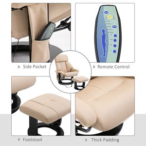 Poltrona Reclinabile Massaggiante in Pelle Beige con Poggiapiedi, Funzione Vibrazione e Riscaldamento a 10 Punti, Manuale, per Soggiorno - Product Image 6