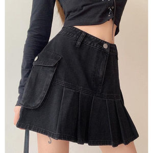 Tendance 2026 HSI Jupe en denim semi-extensible coupe ajustée avec ceinture cargo classique et multiples poches, modèle fantaisie haut et bas - Product Image 3