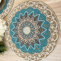 Napperons de table de luxe faits main et personnalisés, brodés de perles, écologiques, pour la maison et les mariages, avec motif floral et couvre-challah