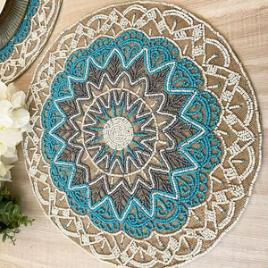 Beaded Handmade Customized Embroidery Luxury Home Wedding Eco-Friendly <b>Table</b> Placemats with Flower Design and Challah <b>Cover</b> - Product Image 1