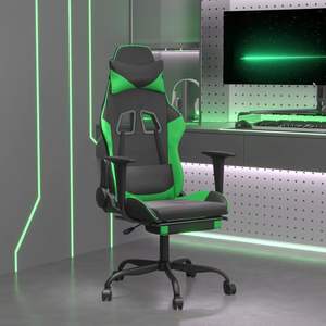 Silla de Juego de Cuero Sintético Negra y Verde con Madera Contrachapada Metálica y Plástico - Asiento Resistente y Elegante para Gamers - Product Image 1