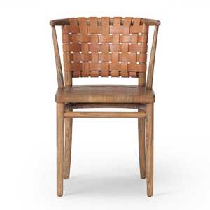 Silla de Comedor de Madera Maciza con Respaldo de Cuero Tejido, Silla Nórdica Escandinava para Cafetería, Hotel, Restaurante - Product Image 1