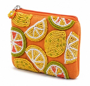 Pochette perlée à motif de fruits pour femme, style bohème, avec fermeture éclair, orange, faite à la main, pour usage quotidien - Product Image 2