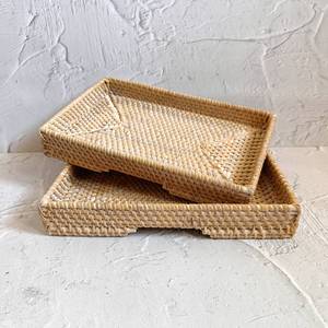 Hand Woven <b>Cheap</b> Price High Quality Rattan Bamboo Rectangle <b>Basket</b> Seagrass Trays - Product Image 1