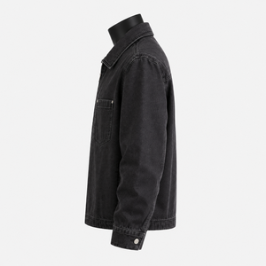 Veste de travail en jean noir sur mesure pour hommes, veste en jean zippée en coton, fabricant OEM ODM, marque privée - Product Image 4