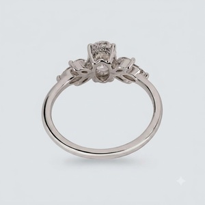 Bague de fiançailles tendance en platine 950, diamant ovale de 3,24 carats couleur E VS1, diamant de laboratoire, bague florale délicate en or - Product Image 5