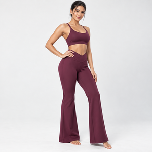 Women's High Waist <b>Flared</b> <b>Leggings</b> Solid Color Seamless Yoga Pants Full Length Activewear Stretch Fabric - Product Image 3