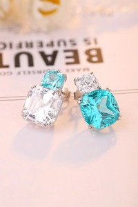 Women's 925 <b>Silver</b> <b>Stud</b> Earrings Cushion Cut Crystal Rhinestone Geometric Design Classic Everyday Wear Jewelry - Product Image 3