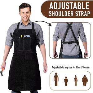Premium Cowhide Split Leather Welding <b>Work</b> <b>Apron</b> Heat Resistant Flame Retardant Bib <b>Apron</b> Industrial Safety Body Protection - Product Image 3