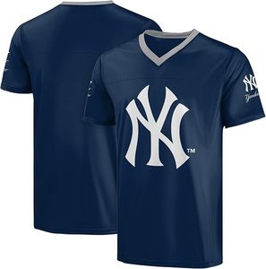 <strong>New</strong> <strong>York</strong> <strong>Yankees</strong> Navy Blue V-Neck <strong>T</strong>-<strong>Shirt</strong> With White Logo Polyester Material Durable Sports Design - Product Image 1