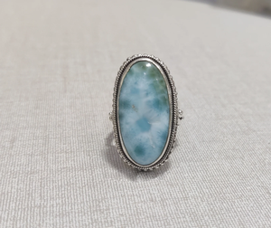 Anillo de Larimar de República Dominicana, Gema de Larimar Natural, Anillo de Plata de Ley Hecho a Mano, Joyería Azul Océano, Regalo para Ella - Product Image 4