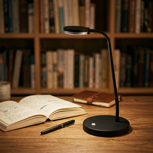 T1195 โคมไฟตั้งโต๊ะ LED แบบปรับได้ พลาสติกสีดำ แขนปรับได้ ควบคุมด้วยสวิตช์ AC 220V แสงสีขาวนวล ห้องอ่านหนังสือ ดีไซน์เรียบง่าย - Product Image 2