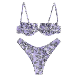 Women’s Floral Bikini Set Underwire Bra Top High Cut Bottom Two Piece Swimsuit Printed Beachwear for Custom Branding - Product Image 5