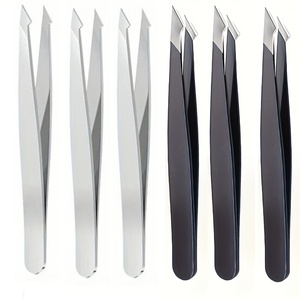 Pinces à épiler professionnelles en acier inoxydable, pointe fine, design moderne, durables, ensemble noir et argent - Product Image 1