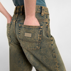 Overoles de Lona Holgados Personalizados Estilo Streetwear para Mujer, Lavado Medio Desgastado, Algodón Transpirable, Mezclilla Vintage, Ajuste Curvo a la Moda - Product Image 5