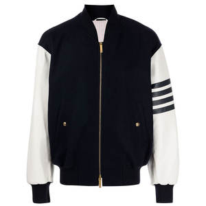2026 OEM Custom logo Varsity <b>Jacket</b> Genuine Leather Sleeves With <b>Rhinestone</b> Work On Back & Front Vintage Style Varsity <b>Jacket</b> - Product Image 1