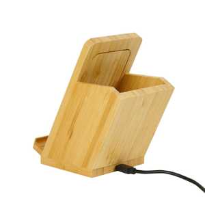 Portaplumas de Bambú con Cargador Inalámbrico, Organizador de Escritorio Independiente, Diseño Minimalista, Estante de Almacenamiento de un Solo Nivel, Hecho a Mano - Product Image 4