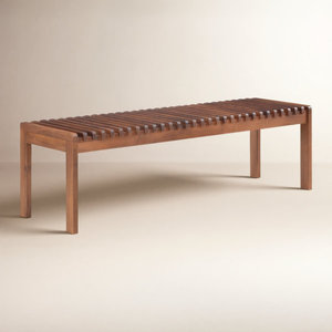 Banco de entrada Cortes de 60 pulgadas, taburete de comedor de madera maciza de teca con listones, mueble moderno escandinavo para recibidor o pie de cama - Product Image 3