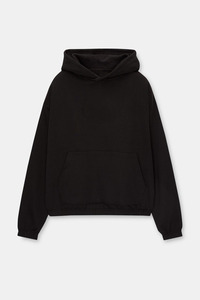 Unisex <b>Black</b> Hoodie with Elastic Hem Oversized Streetwear Pullover 100% Cotton Custom Logo Heavyweight Winter Hoodies for Men - Product Image 2