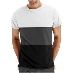 T-shirt décontracté à manches courtes et col rond pour homme, 100 % coton, 180 GSM, avec logo personnalisé OEM, blocs de couleur et imprimé rayé – Vente en gros - Product Image 5