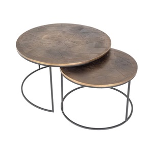 Nuevas mesas de centro industriales modernas con estructura metálica y superficie martillada para sala de estar. - Product Image 2