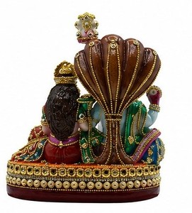 Figurine artisanale en résine Laxmi Narayan, sculpture décorative de table, art religieux traditionnel, pour anniversaire, maison, salon - Product Image 3