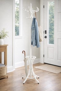 Porte-parapluies haut en métal blanc avec design porte-manteau, idéal pour l'entrée, la décoration intérieure et le rangement fonctionnel, provenant d'Inde - Product Image 4