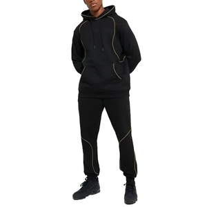 Chándal polar de invierno con detalle de tuberías personalizado para hombre, conjunto de Jogger con capucha, patrón sólido, ropa deportiva ecológica, sudaderas con capucha de dos piezas - Product Image 6