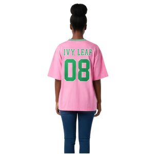 Camiseta Oversize Rosa con Letras de Chenilla, Manga Corta, Corte Holgado, Estilo Casual para Mujer - Product Image 2