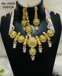 Latest Gold Plated Alloy Kundan & Drop <b>Indian</b> Fancy Traditional Bridal Medium Necklace Earring <b>Set</b> Mangtikka Trendy Women - Product Image 1