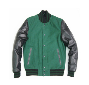 เสื้อแจ็คเก็ต Letterman Varsity สำหรับผู้ชาย ปักลายเชนิลล์แบบกำหนดเอง ผ้าขนสัตว์ 100% แขนหนังแท้ สไตล์สตรีทแวร์ - Product Image 1