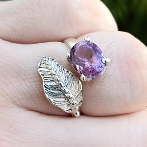 Amethyst <b>Ring</b> Handmade Sterling Silver Bezel Setting Natural Purple Oval leaf Shape Gemstone <b>Boho</b> Jewelry Women's Jewekry - Product Image 2