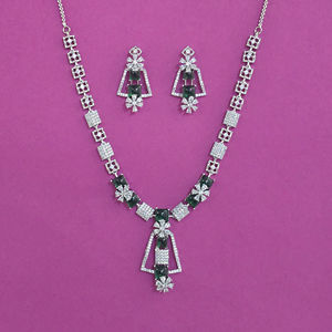 Artificial Fashion Jewellery Wholesalers in India American Diamond Classic <b>Necklace</b> With Rhodium Plating 443985 - Product Image 3