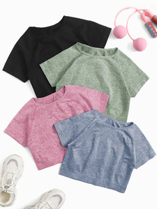 T-shirt court décontracté pour femme, col rond, manches courtes, coupe ajustée, respirant, de haute qualité - Product Image 4
