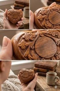 Rosewood Heart Urn Floral Filigree Carved Wood <b>Keepsake</b> <b>Memorial</b> Urn rosewood heart urn carved wooden heart urn floral carved - Product Image 4