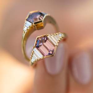 Women's Hexagon Amethyst Ring With Baguette Diamond Bezel Setting 14K SOLID Gold Classic Style Gemstone Ring - Product Image 2