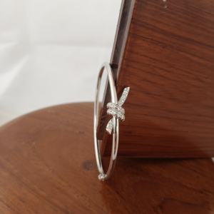 Bracelet en argent sterling 925 avec breloque nœud feuille et diamant, tendance, minimaliste, inspiré de la nature, cadeau pour femme, bijoux - Product Image 3