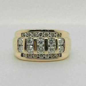 Moissanite <b>Mens</b> <b>Ring</b> Yellow Gold Plated 925 Sterling <b>Silver</b> Hip Hop Diamond Style Wide Band <b>Ring</b> - Product Image 1
