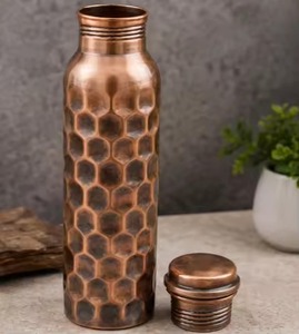 Hammered copper water <b>bottle</b> Modern style drinkware set Portable copper <b>bottle</b> cups Home use copper set - Product Image 3