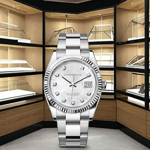 Silver Tone Stainless Steel <b>Watch</b> White Mother <b>Pearl</b> Dial Diamond Hour Markers High Quality Limited Edition Luxury <b>Watch</b> Coin - Product Image 4