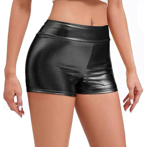 Black Faux Leather Booty Shorts Women Wide Flat Waistband Tight Fit Glossy PU Shiny Sexy Rave <b>Dance</b> - Product Image 2