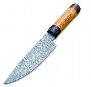 Acid <b>etched</b> rain drop damascus steel Utility Slicing <b>Tool</b> Olive Wood Multi Spacer Barrel Handle Kitchen Display - Product Image 6