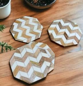 Handcrafted Jodhpuri Inc Wood <b>Coasters</b> Decorative Chevron Patterned <b>Drink</b> <b>Coasters</b> for Home Decor Tabletop walnut <b>coasters</b> - Product Image 5