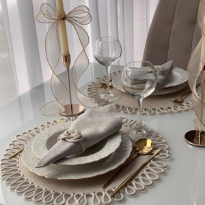 White Big Round Macrame Placemats Handmade Boho <b>Table</b> <b>Mats</b> for Enhances <b>Table</b> Styling For Home Restaurant Or Cafe Decor - Product Image 5