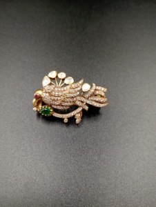 bird Shape <b>Gold</b> Plated Brooch with moissanite and polki Unisex Fashion Accessory for Gift luxury brooch for men and women - Product Image 3