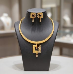 Divyoro Gold Plated Copper Alloy Adjustable Length Classic Style <b>Statement</b> <b>Necklace</b> Earrings Set Women's Wedding Party Jewelry - Product Image 3