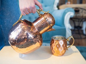Vintage Hammered Copper Water <b>Jug</b> With Lid And Brass Handle For <b>Drinks</b> Party Use Durable Metal Pitcher - Product Image 4