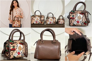 Handmade Western Tooled Leather Speedy Duffel Bag <b>Medium</b> Size Cherry Poker Dice with Aces Cowgirl <b>Purse</b> Vintage Travel Handbag - Product Image 3