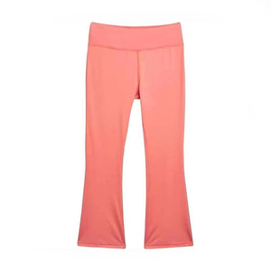 Women's Coral Two Piece Yoga Set Crop <b>Top</b> With Ruched Sleeves High Waist Flare Pants Stretchable Fabric Breathable Solid Color - Product Image 3